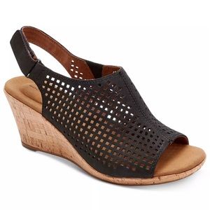 Women's Black Briah Perf Sling Wedge Sandals. Size 6